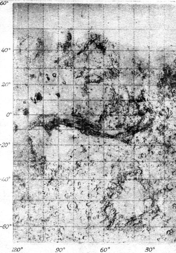 Рис. 5 в. Геологическая карта части поверхности Марса по данным 'Маринера-9'